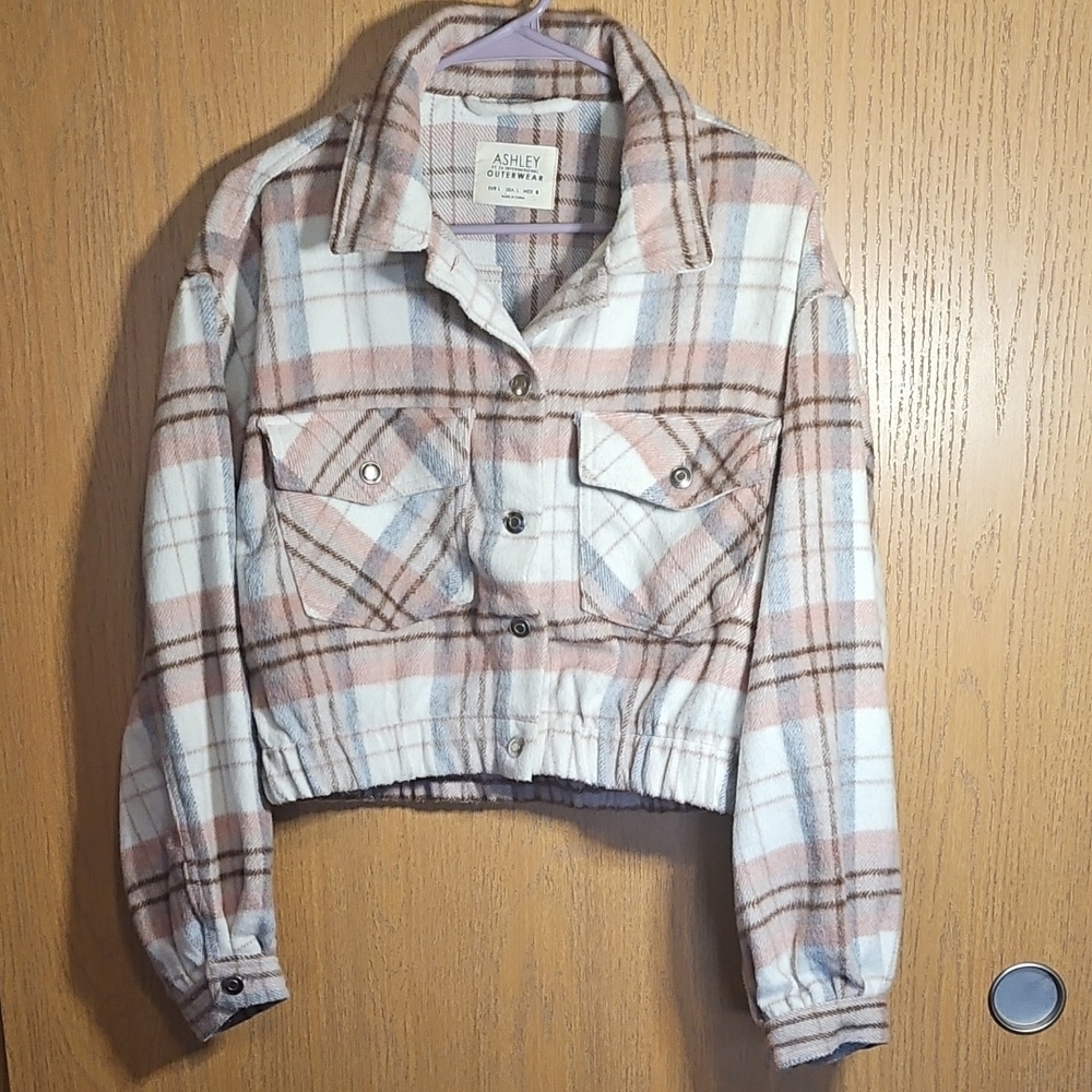 Ashley By 26 International Women's Plaid Jean Jacket - Pink and White